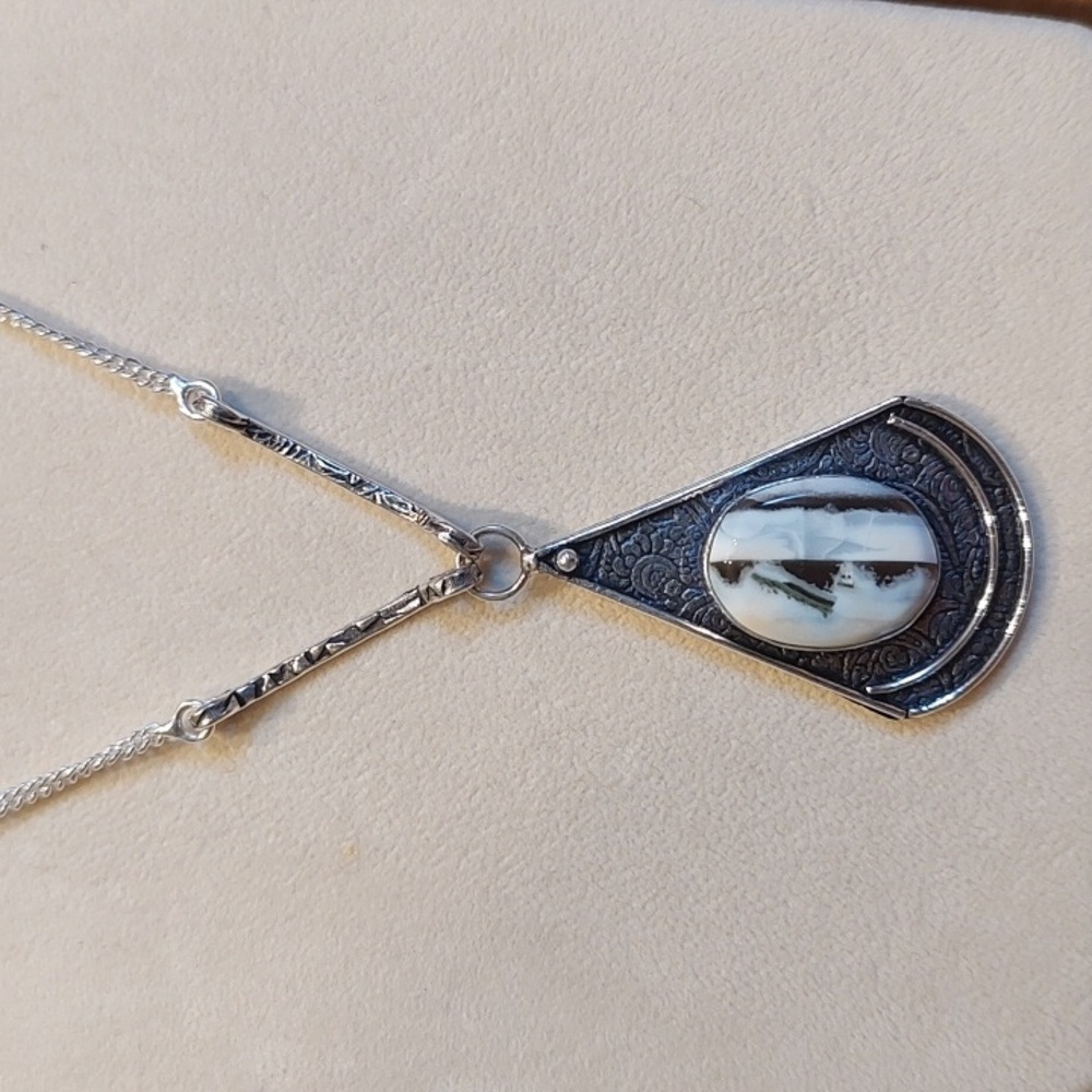 Blue Owyhee Opal Pendant Necklace 18"